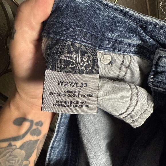 Silver Jeans Womens Aiko Mid Skinny Medium Wash 27x33 Denim Western Glove Works - Picture 9 of 10